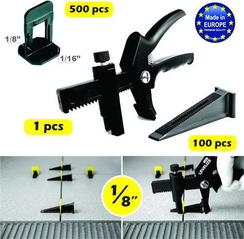 Vista 2 de 500 espaciadores de azulejos de 1/8 pulgadas (clips), 100 piezas - Cuñas reutilizables, 1 alicates de instalación gratis - Sistema de nivelación