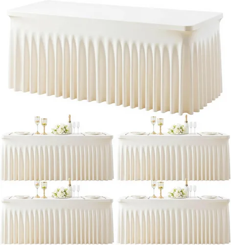 Vista 22 de Paquete de 2 manteles color azul bebé para mesas rectangulares de 6 pies, mantel ajustable de elastano, fundas de mesa elásticas de 6 pies, manteles