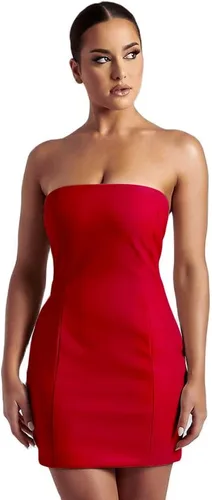 Vestido sexy de mujer con hombros descubiertos, de piel sintética, sin tirantes, con parte superior de tubo, vestido ajustado para fiesta y club