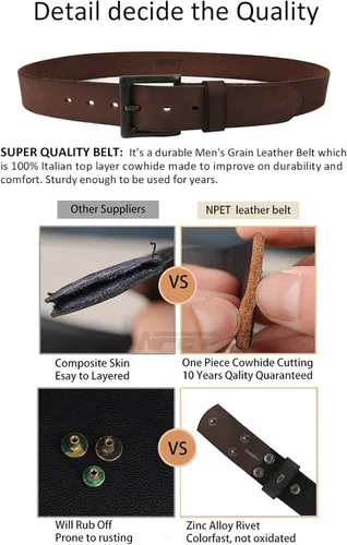 Vista 5 de NPET Mens Leather Belt Full Grain Vintage Distressed Style Snap on Strap 1 12" Wide