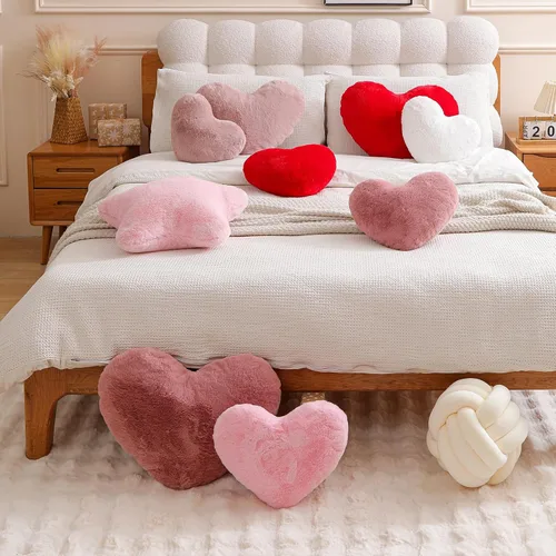 Vista 5 de EastTree Almohadas de Corazón, Almohadas en Forma de Corazón Rosa Pasta de Frijol, Regalos de Almohadas Decorativas de Amor, Almohadas Pequeñas
