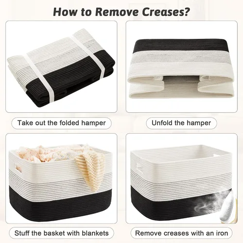 Vista 7 de Cesta de manta rectangular, cestas tejidas para almacenamiento, cesta de lavandería de 30L para decoración de guardería, cesta para mantas