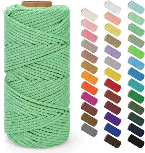 Vista 116 de Cuerda de macramé de 0.079 in x 220 yardas (656 pies), cuerda de algodón natural para colgar en la pared, ganchos de plantas, manualidades, Verde