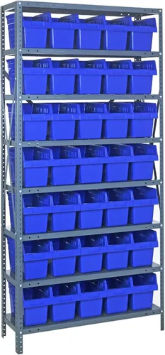 Vista 5 de Quantum QSBU-245BK Heavy Duty Shelving Unit with (7) Shelves and (24) QUS245 Black Bins for Garage Warehouse Storage Distribution 400 lb Load