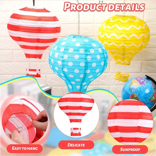 Vista 4 de Retisee 9 linternas de papel colgantes de globo aerostático de 12 pulgadas para decoración de globos de aire caliente reutilizables, faroles