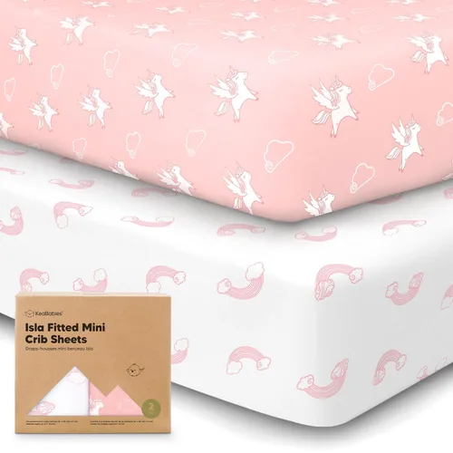Vista 40 de Sábanas ajustadas para Pack and Play - Paquete de 2 sábanas mini para cuna para Pack N Play, colchón 38x26, ropa de cama suave y acogedora