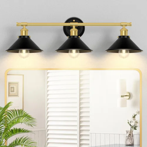 Vista 9 de Licperron Aplique de pared negro de 2 luces, aplique de pared de baño de granja sobre el espejo, luces industriales rústicas de tocador de baño