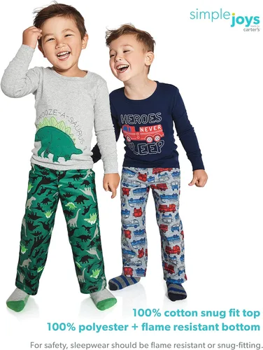 Vista 3 de Simple Joys by Carter's Conjunto de pijama de 4 piezas para niños y niños pequeños (parte superior de algodón y parte inferior de vellón)