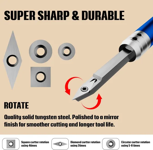 Vista 5 de Juego de 8 piezas de cortadores de carburo de tungsteno para herramientas de torneado de torno de madera, accesorios universales de herramientas