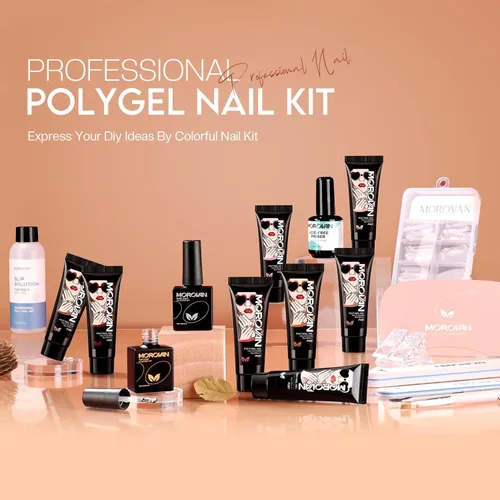 Vista 2 de Morovan Poly Gel Nail Starter Kit: 8 Colors Glitter Poly Nail Gel Kit with U V Lamp for Beginner Poly Nail Gel Kit Extension All Seasons DIY at Home