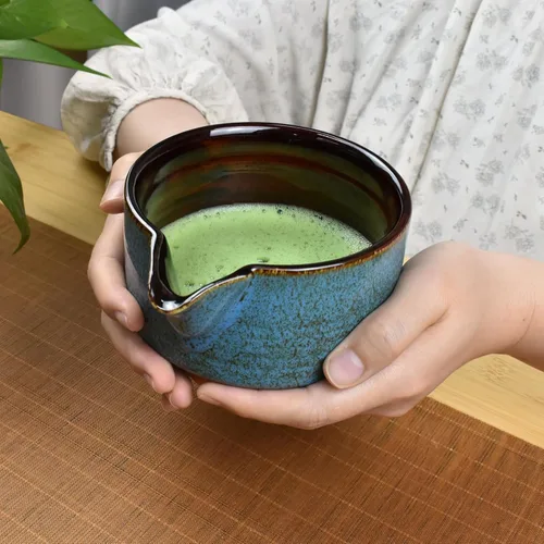 Vista 8 de Artcome Kit completo de ceremonia de matcha de 7 piezas para ceremonia de té, cuenco con boquilla de vertido, batidor, cuchara de té, colador