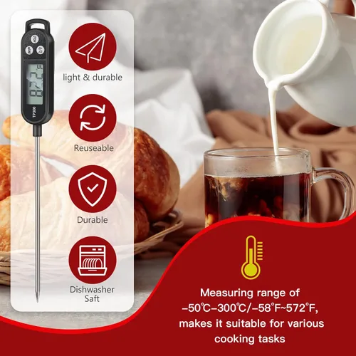 Vista 3 de Termómetro de alimentos impermeable Copkim con sonda larga, termómetro digital para carne, agua, líquido, vela y cocina de lectura instantánea
