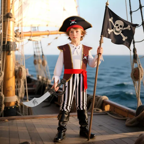 Vista 2 de Disfraz de pirata para niños con accesorios de pirata, disfraz de fiesta de Halloween