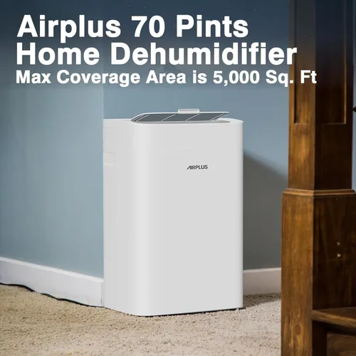 Vista 2 de AIRPLUS Deshumidificador de 4500 pies cuadrados para sótano, deshumidificadores de 70 pintas para el hogar con manguera de drenaje, drenaje