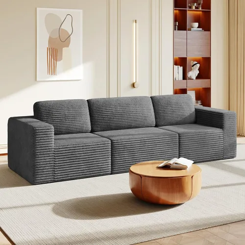 Vista 35 de Vesgantti Sofá Seccional Modular de 97", Beige, Sofá Seccional con Otomana Móvil, Cómodo Sofá de Pana con Cojín de Resorte, Sofá Modular con Asiento