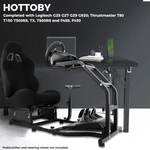 Vista 6 de Hottoby Driving Wheel Stand Racing Cockpit with Racing Seat Fit for PCXboxPS4 Racing Simulator Stand for Logitech G25 G27 G29 G920 G923 Thrustmaster