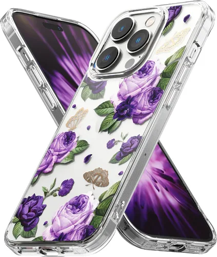 Vista 10 de Ringke Fusion Design - Funda compatible con iPhone 14 Pro de 6.1 pulgadas, parte trasera dura transparente con diseño de flores, a prueba de golpes