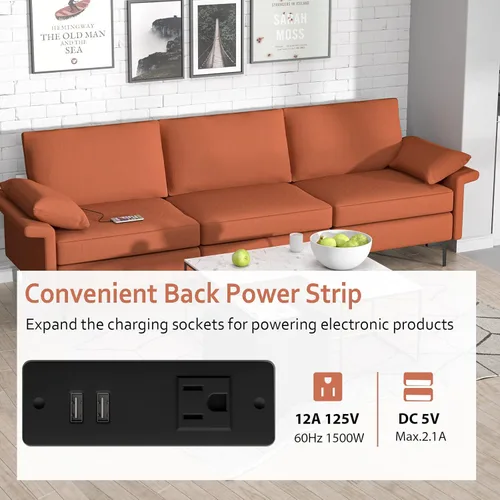 Vista 173 de Giantex Sofá modular de 3 asientos, 100.5 pulgadas de largo convertible con puerto USB y tomacorriente, cojín para reposabrazos, sofá modular