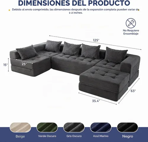 Vista 3 de MAXYOYO Sofá modular en forma de U de 6 plazas con otomana Beige