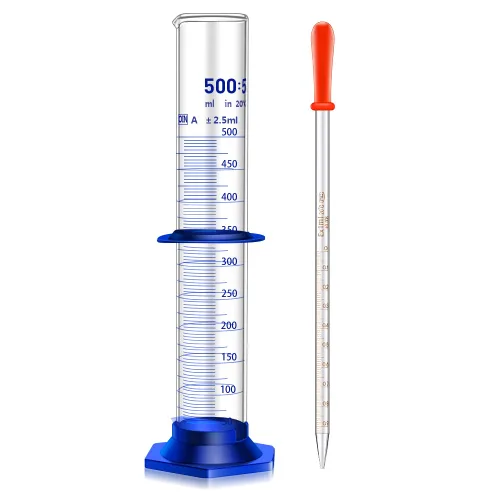 Vista 13 de Cilindro graduado de vidrio grueso para medir líquidos, cilindros de laboratorio con base de plástico antideslizante y protectores de parachoques