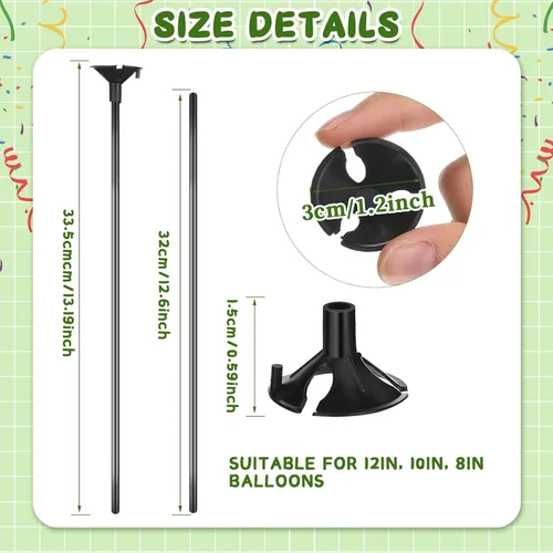 Vista 3 de 600 palitos de plástico para globos con vasos, soporte de globos reutilizable para soporte de globos, cumpleaños, Navidad, fiesta, boda, Negro