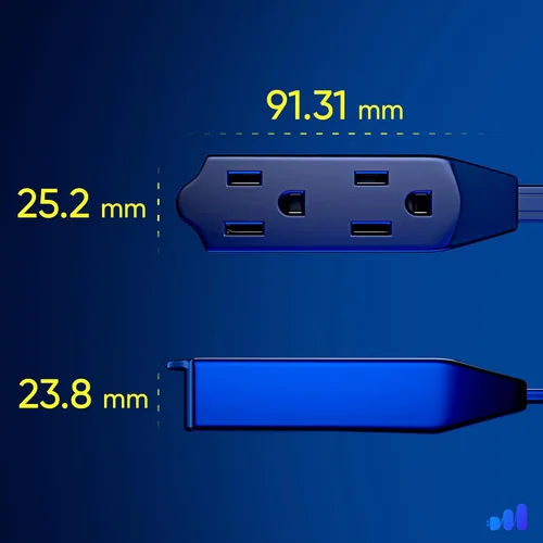 Vista 3 de Maximm Cable de extensión de enchufe plano giratorio de 360° de 2 pies, 16/3 AWG, múltiple, extensión de 3 tomas de corriente, cable de conexión a