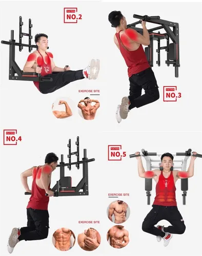 Vista 7 de HAKENO Multifunctional Wall Mounted Pull Up Bar/Chin Up bar,Dip Station for Indoor Home Gym Workout,Power Tower Set Gym Equipment 800LBS