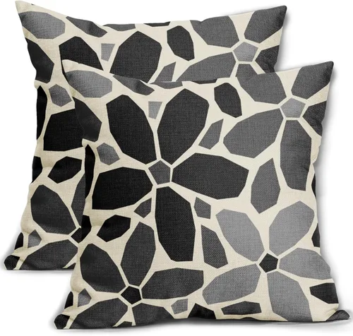 Juego de 2 fundas de almohada de 16 x 16 pulgadas, diseño geométrico de flores de arte, fundas de almohada decorativas para exteriores, modernas,