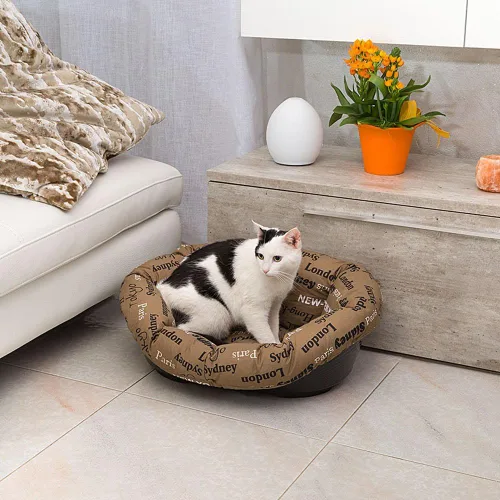Vista 4 de Ferplast Cojín para cama de perro y gato, 2 fundas de repuesto acolchadas para cama de mascotas, cesta de plástico, algodón suave, lavable, Marrón