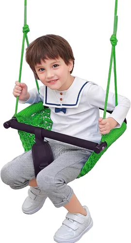 Hi-Na Asientos de columpio para niños, bebé, columpio de red hecho a mano con cuerda ajustable, adecuado para interiores, exteriores, patio trasero,