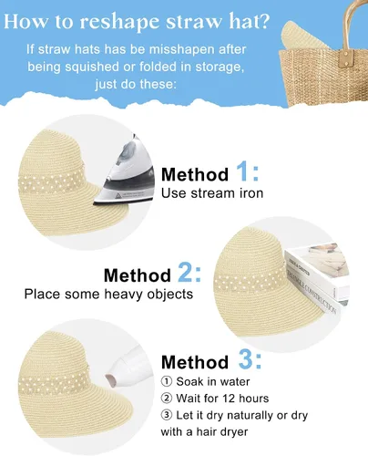 Vista 6 de Sombreros de paja Sun Beach para mujer, sombrero de ala ancha de verano 2-Beige