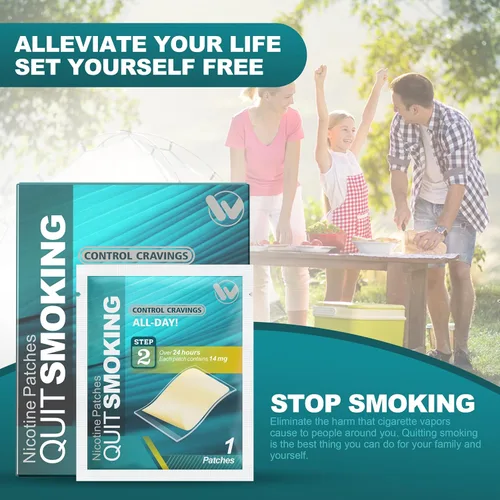Vista 7 de Parches de nicotina Paso 2 Fácil y eficaz ayuda a dejar de fumar, 14 mg, 30 parches para ayudar a dejar de fumar, cada parche proporciona un sistema