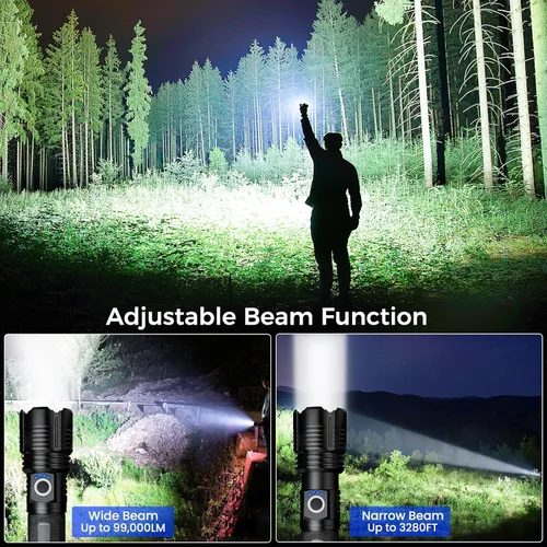 Vista 4 de Linternas de Altos Lúmenes, 99,000 Lúmenes Linterna LED Brillante Recargable, Potente Linterna Impermeable para Casa Camping Senderismo