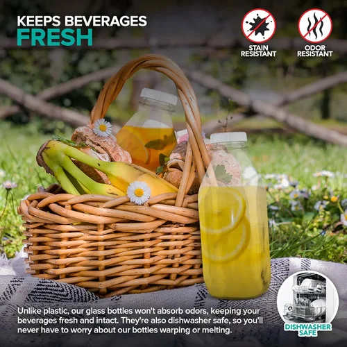 Vista 5 de Stock Your Home Botella de leche de vidrio de un litro con tapa (paquete de 1) jarras de 32 onzas y 3 tapas blancas, contenedor de leche