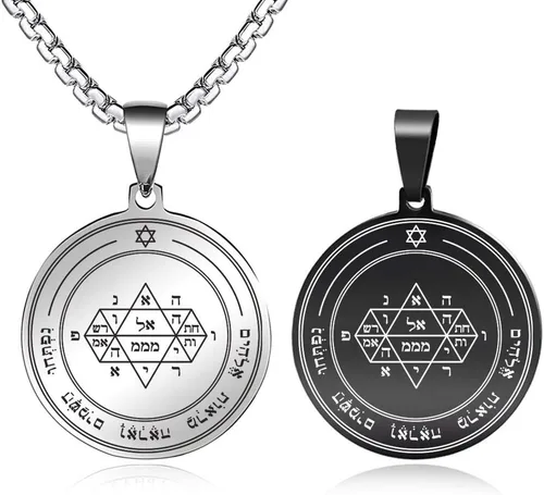 FLYUN Llave de Salomón Pentáculo de Júpiter Saturno Talismán Colgante Sello Salomón Collar Amuleto Joyas Arcángeles, Metal, circonita