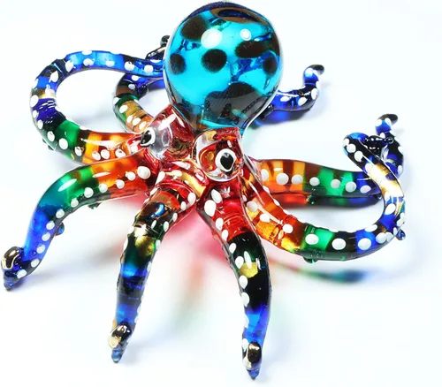 Exquisita escultura de pulpo de mar pintada a mano de color de vidrio soplado a mano