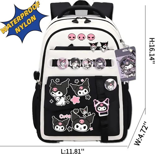 Vista 3 de Mochila kawaii, resistente al agua, transpirable, con múltiples bolsillos, adecuada para viajes y como regalo de cumpleaños, Black08, Mediana