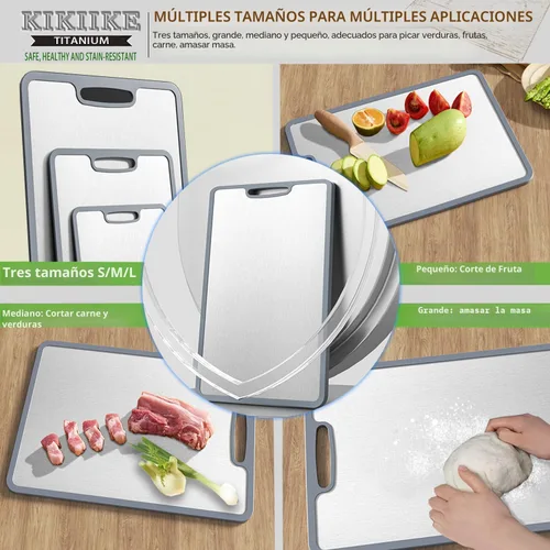 Vista 6 de Tabla de Cortar de Titanio de Doble Cara con Borde de Silicona Antideslizante Tablas de Cortar de Titanio Puro para Cocina - Tabla de Cortar