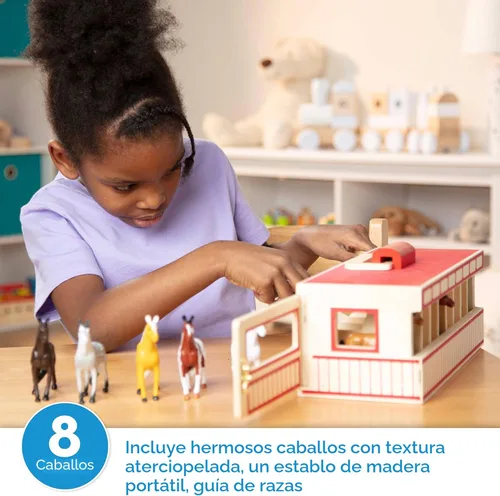 Vista 2 de Establo de madera de juguete con 8 caballos, de Melissa & Doug