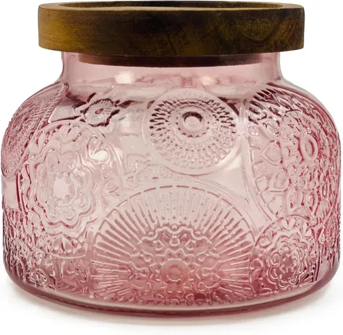 Vista 14 de Recipiente de almacenamiento de alimentos decorativo de vidrio ámbar con tapa hermética de madera 720 ml 2 piezas, recipientes de almacenamiento