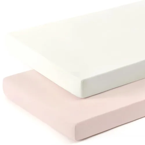 Vista 18 de Juego de 2 sábanas ajustadas de punto de jersey elástico ultra suave, se adapta a sábanas portátiles/mini cunas, almohadillas de colchón