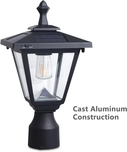 Vista 4 de ST4330Q-A - Luces solares para postes de aluminio fundido a presión para exteriores, luz de poste de luz LED impermeable con vidrio real para patio