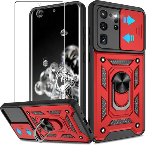 Vista 167 de ATUMP Funda para T-Mobile Revvl V Plus 5G con protector de pantalla HD con cubierta de cámara deslizante, soporte de anillo de rotación de 360° Negro