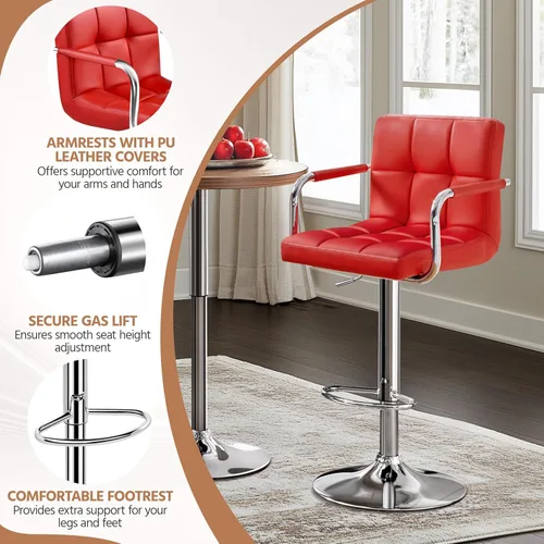 Vista 36 de Yaheetech - 4 taburetes de bar ajustables para mostrador de cocina, taburetes de bar/mostrador, silla de comedor giratoria hidráulica de piel Marrón