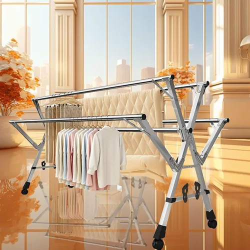 Vista 5 de Foldable Clothes Drying Rack, 5-Rod Adjustable Stainless Steel Laundry Drying Stand for Indoor Outdoor Use, Space-Saving Garment Rack, Portable