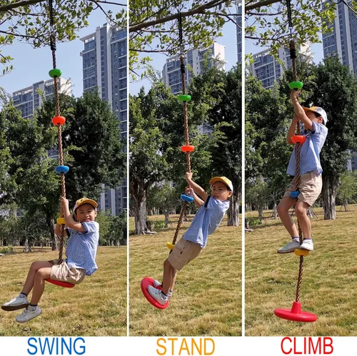 Vista 5 de Cuerda de escalada de árbol y asiento de columpio de disco para niños, accesorios para patio trasero al aire libre