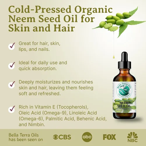 Vista 3 de Bella Terra Oils - Aceite de semilla de neem orgánico 8 oz - Aprovechando el poder de las semillas orgánicas de neem, rico en ácido esteárico, un
