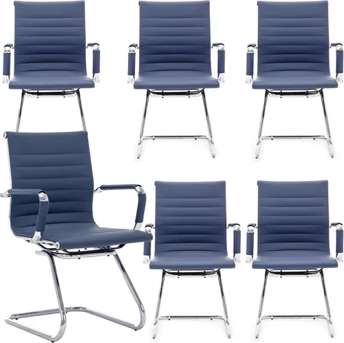 Vista 18 de Sillas de recepción, sin ruedas, silla de conferencia, de cuero, resistente, soporte para la espalda, silla de invitados de oficina, juego de 2 Negro