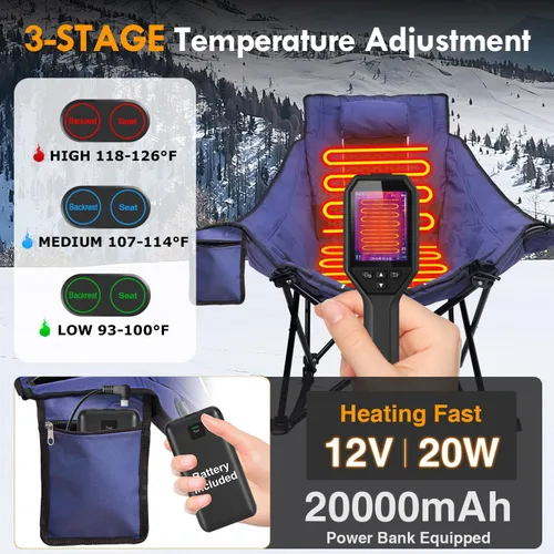 Vista 3 de Slendor Oversized Heated Camping Chair with 2000mAh Battery, Padded & Pillow Heated Rocking Chair, 3 Adjustable Heat Settings Camping Rocker Chair