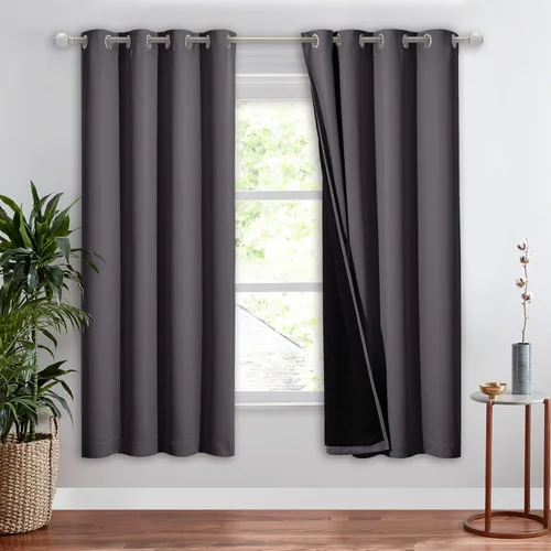 Vista 154 de NICETOWN Cortinas 100 % opacas con aislamiento térmico, panel de cortina deslizante de rendimiento que reduce el ruido con forro negro, bloqueo